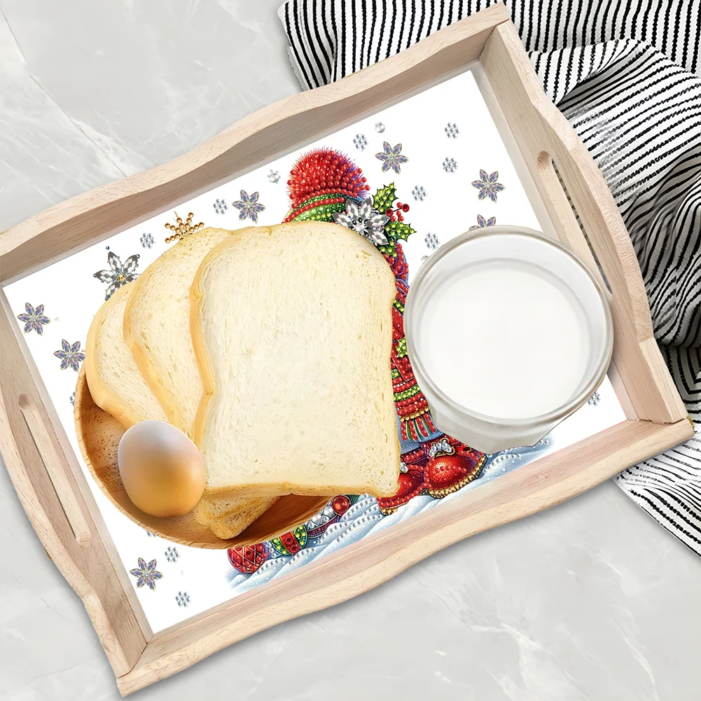 DIY Christmas Snowman Diamond Painting Wooden Serving Tray Diamond Art Dining Plate(30*20cm)