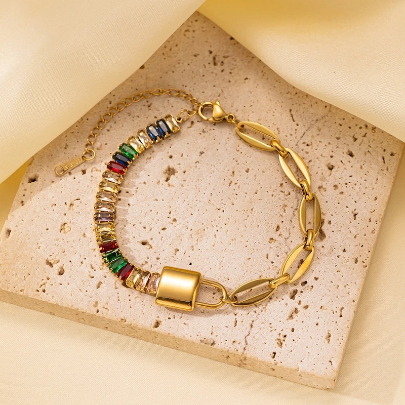 Casual Minimalist Eye Flower Butterfly Titanium Steel Zircon Bracelets In Bulk