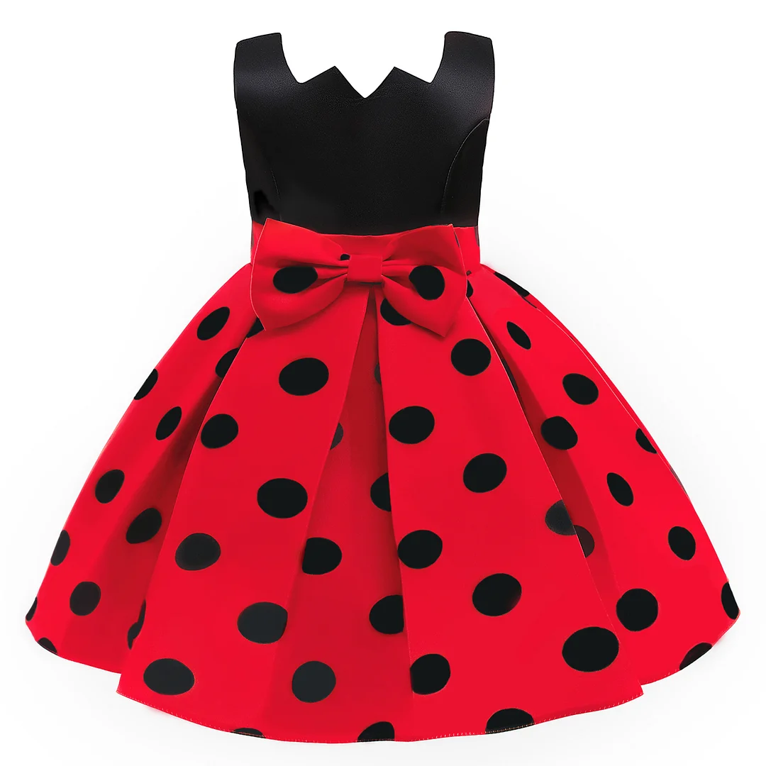 Buzzdaisy Polka Dots Evening Dress For Girl Bow Tie Retro Dress Sleeveless High-Definition Printing Pattern Cotton Pullover Christmas Gifts
