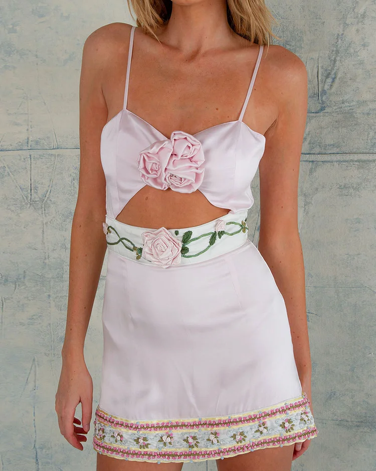 Floral Embroidery Rosebud Mini Dress