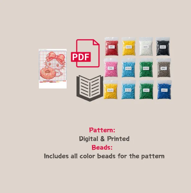 Pink Doughnut Kitty Pattern Fuse Bead Kit  | Cute DIY Fuse 1301 Beads Set