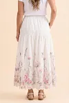 White Watercolor Floral Embroidered Tiered Skirt, Lightweight Cotton Eyelet Skirt, Cottagecore Wildflower Skirt, Wholesale Women's Summer Skirts
