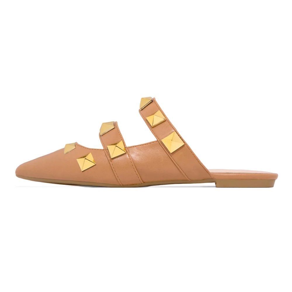 Pointy Toe Flats Golden Square Decoration Slingback Sandals Nicepairs