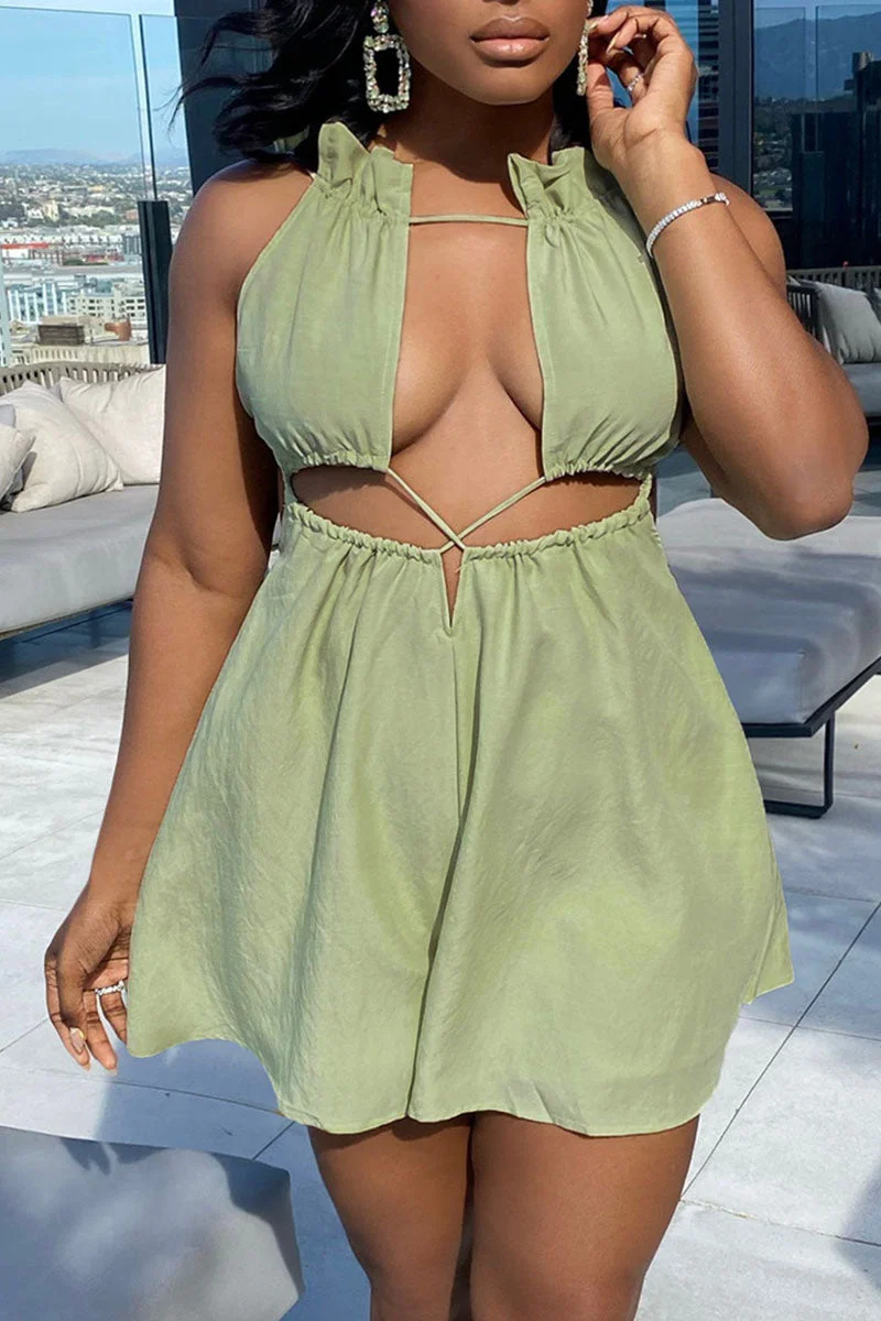 Sexy Solid Bandage Hollowed Out Split Joint Straight Jumpsuits