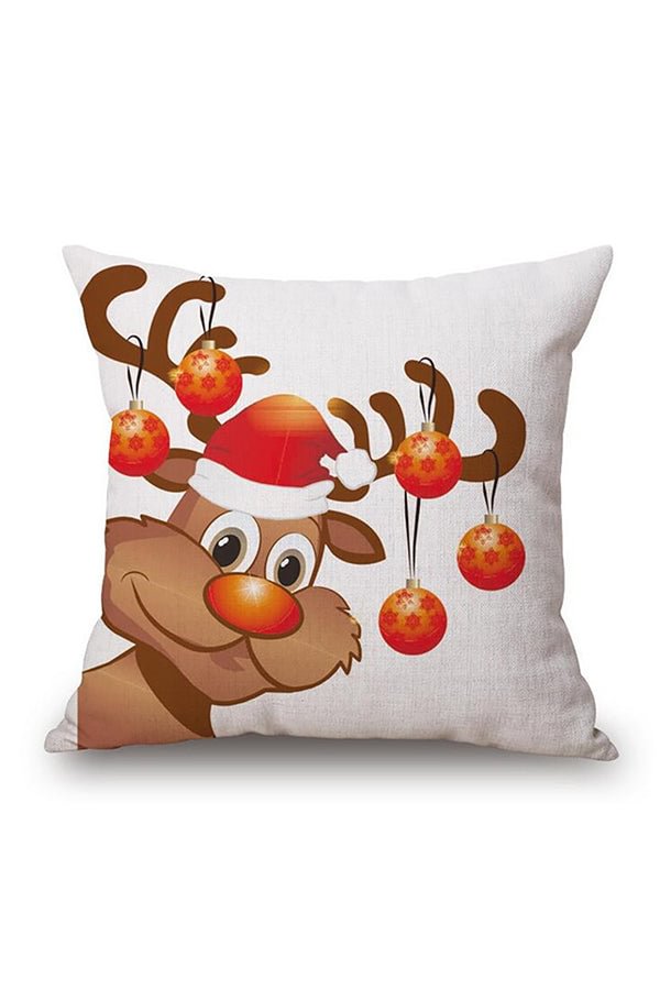Cute Santa Claus Reindeer Print Christmas Throw Pillow Cover Red-elleschic