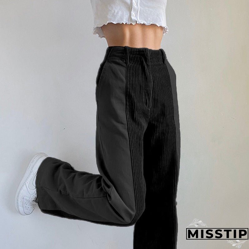 Temperament High Waist Corduroy Panel Pants