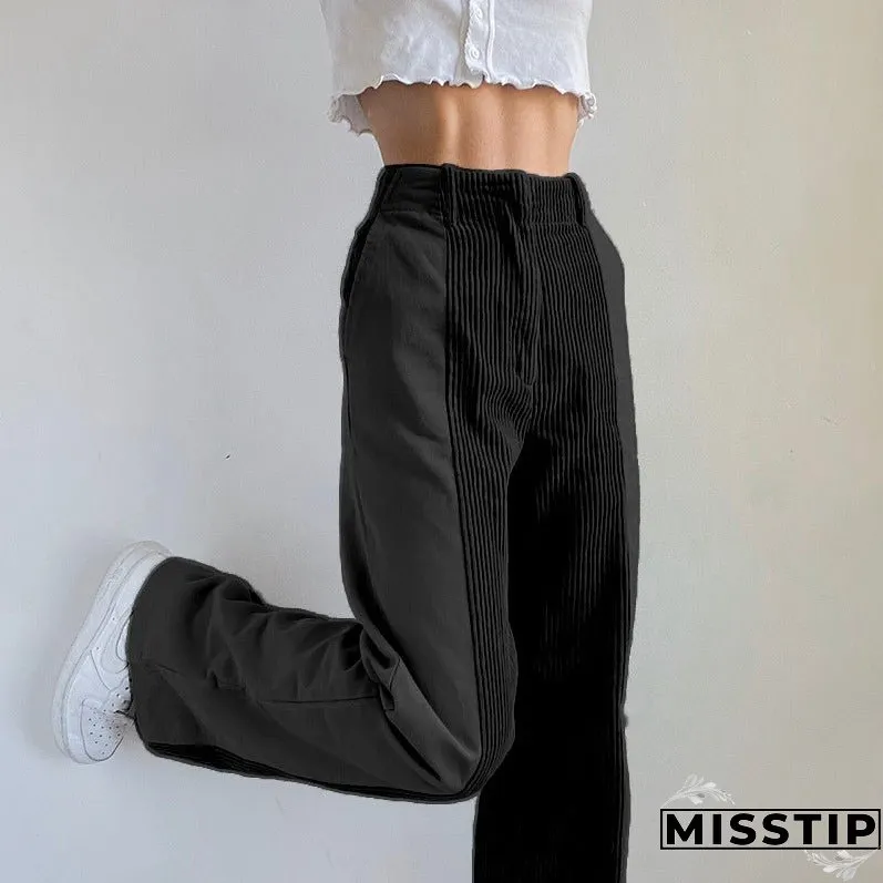 Temperament High Waist Corduroy Panel Pants