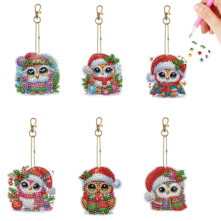 6Pcs Double Sided Diamond Painting Keychains Kit Diamond Art Set Handmade Crafts Christmas gbfke