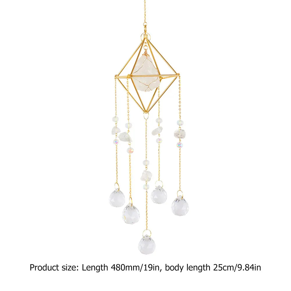 Crystal Wind Chimes Natural Stone Prism Lighting Ball Catcher Garden Decor