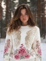 Boho Floral & Wings Women's Flannel Sweater