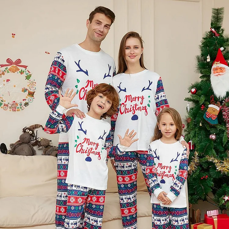 2023 Merry Christmas Antler Print Family Matching Pajamas Set