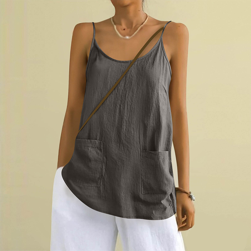 Women's Solid Color Sleeveless Linen Blend Pocket Camisole wearshes