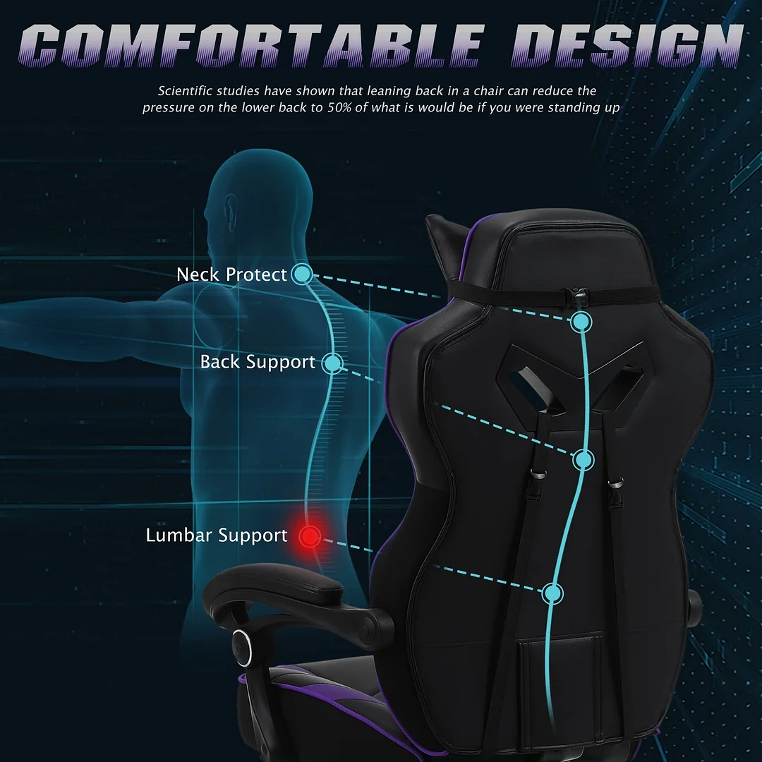 Racing Style Reclining High Back Computer Chair with Footstool