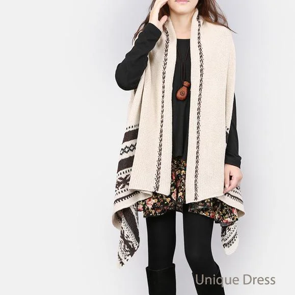 Beige retro plus size women cape cardigan coat
