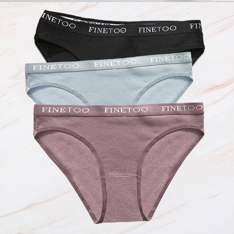 FINETOO 3PCS/Set Women Cotton Underwear Pantys Lingerie Letter Underpants Ladies 9 Solid Colors M-XXL Woman Sexy Panties Briefs