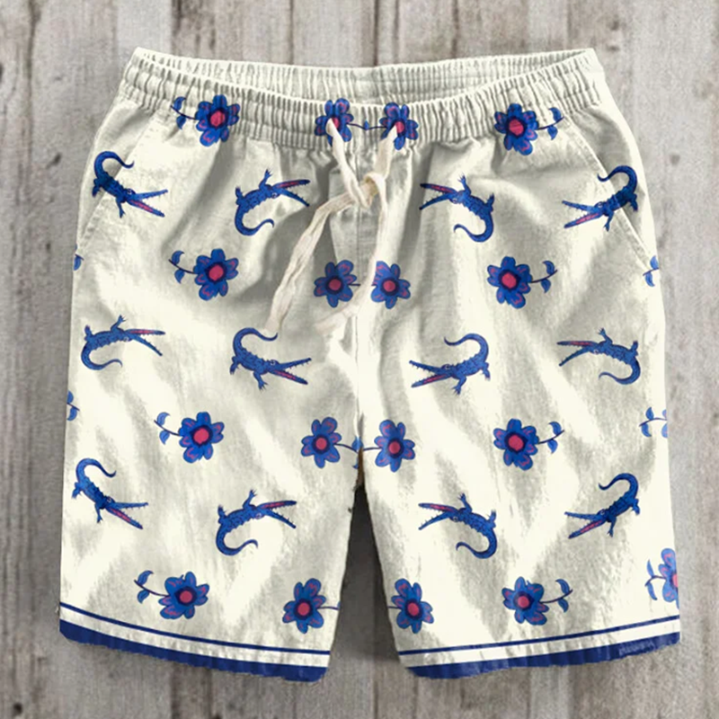 Abstract Creative Flower Crocodile Art  Painting Casual Shorts