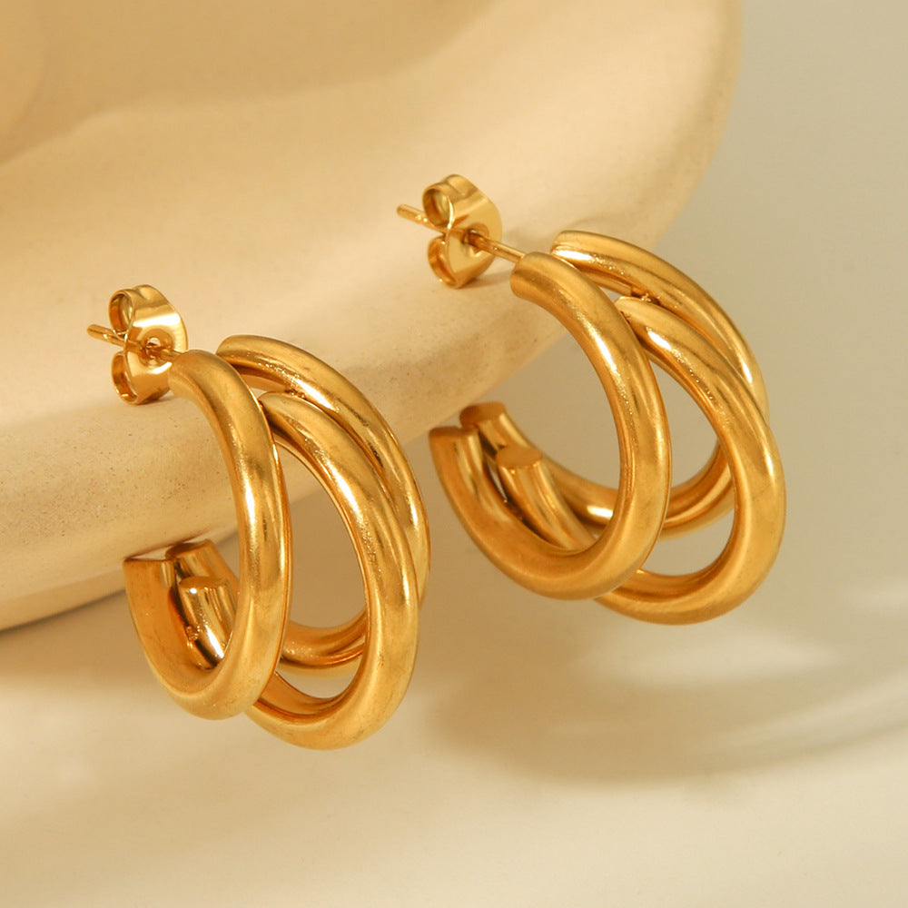 IG Style Geometric Layered Stainless Steel PVD 18K Gold Plating Drop Earrings