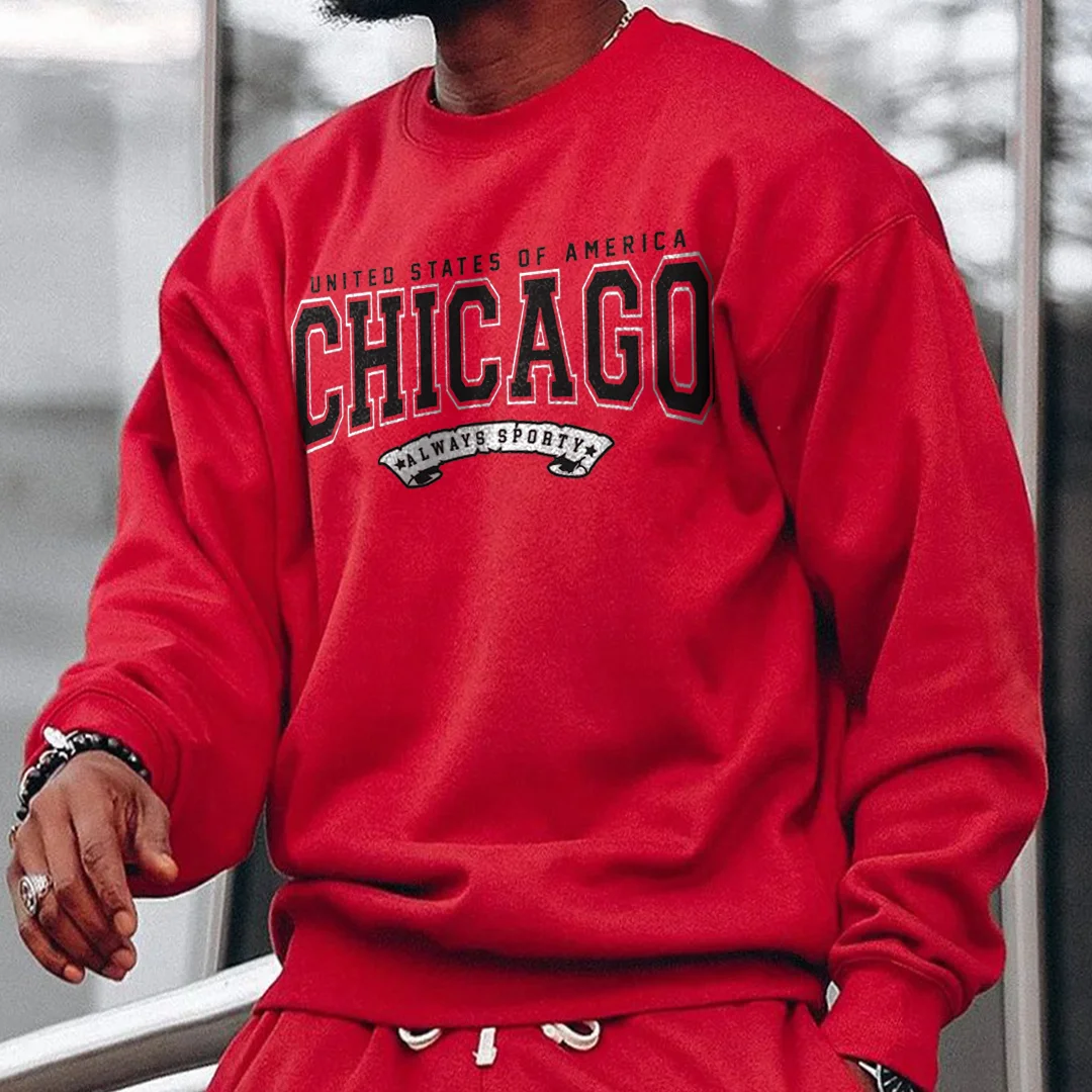 Men's Oversized Vintage Chicago Casual Hooded Sweatshirt