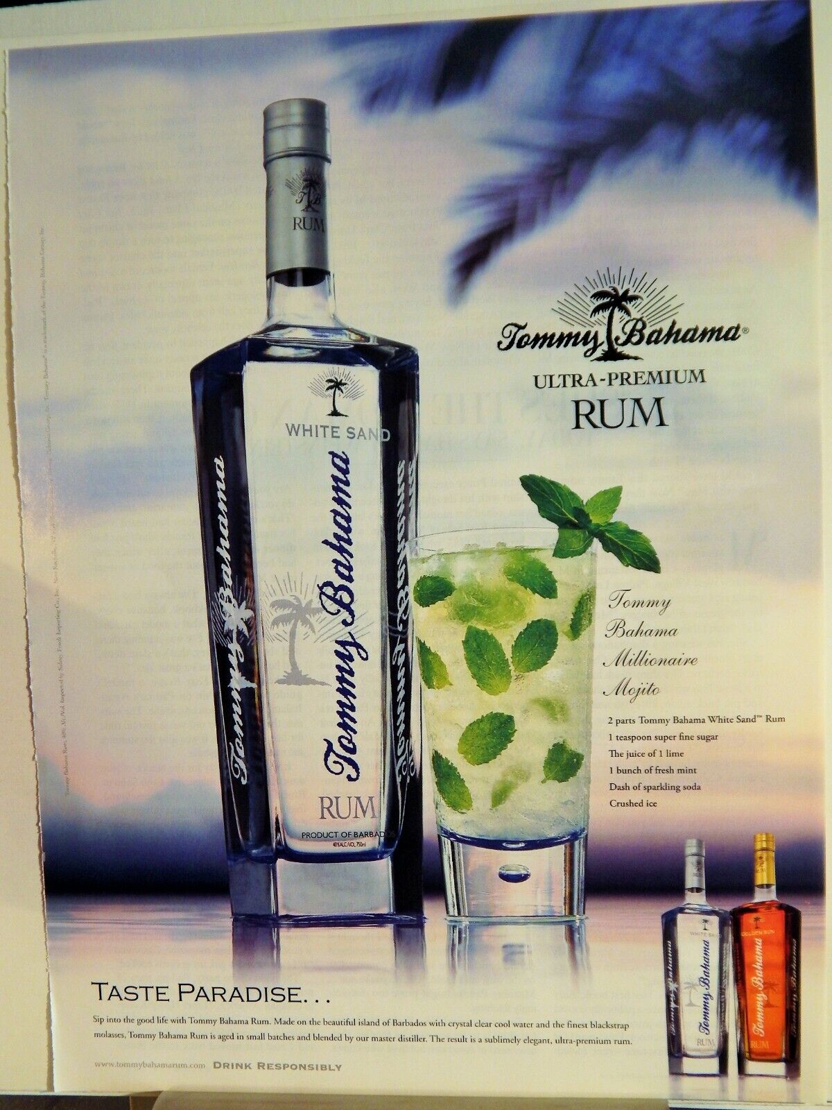 TOMMY BAHAMA ULTR-PREMIUM RUM 2007 VTG Photo Poster painting AD, RARE EPHEMERA