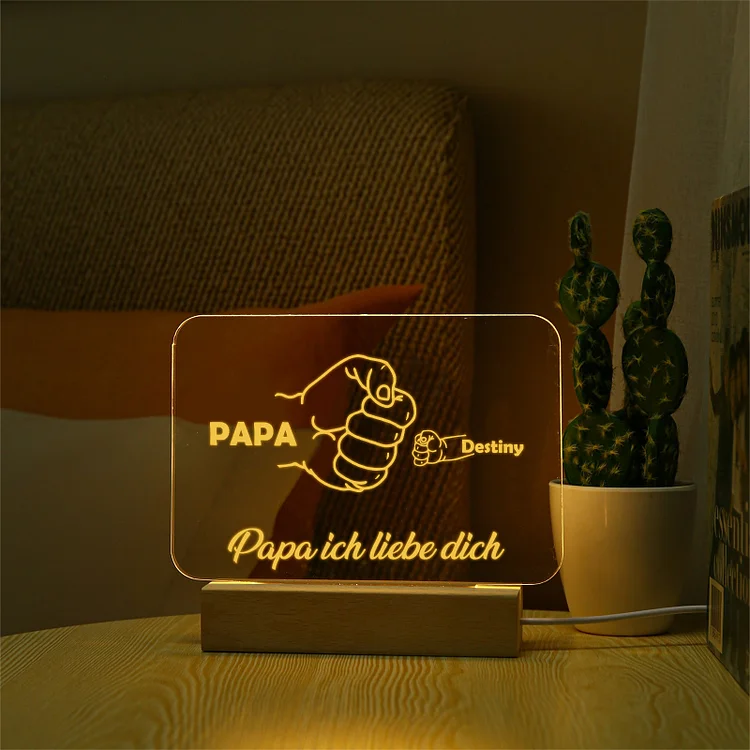 Kettenmachen Personalisierte 2 Namen & Text PAPA Faust Nachtlicht Geschenk für Vater