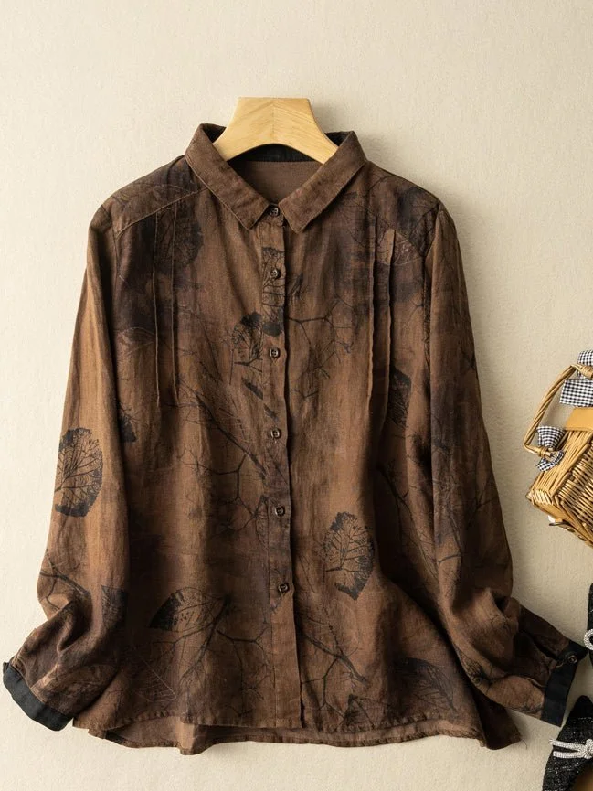 Loose Vintage Printed Linen Shirt