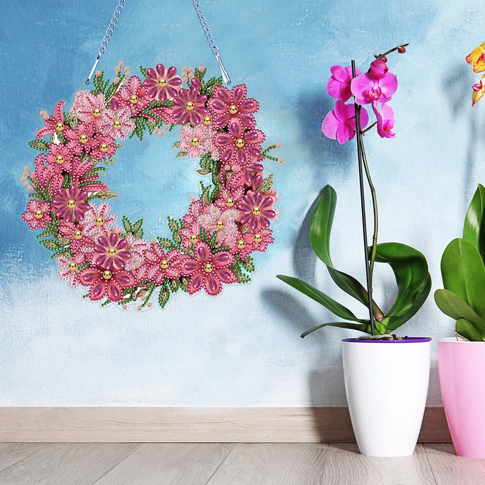 DIY Flower Wreath Acrylic Special Shaped Diamond Painting Wall Decor Wreath