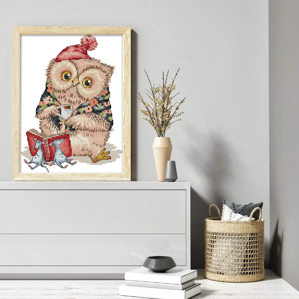 DIY Stamped Cross Stitch 14CT Partial Embroidery 22*30cm - Owl Who Loves Learning