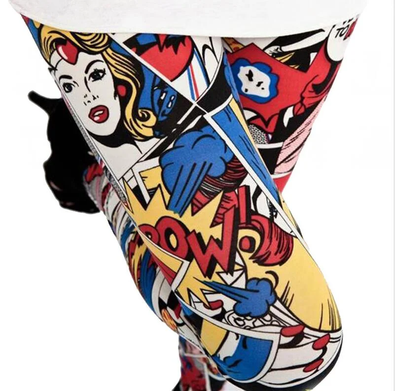 Women Comic Leggings Cartoon Printed Leggins high Stretch Girls Legging Punk Rock Leggin Disco Pants Evening Clubwear 9 styles