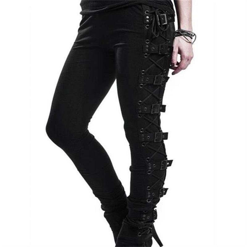 Lace Up Side Buckles Leggings Pants - GothBB 2022 free shipping available