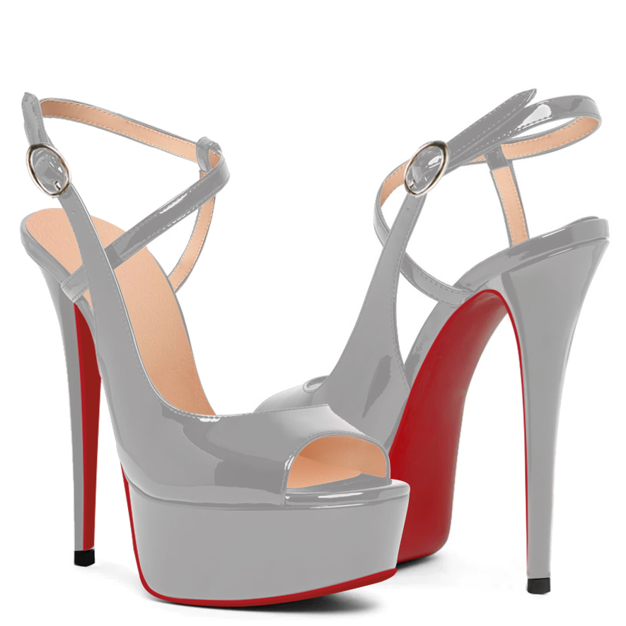 150mm Women Slingback Pumps Patent Ankle Strap Stiletto Peep Toe Dress Red Bottoms Shoes-vocosishoes