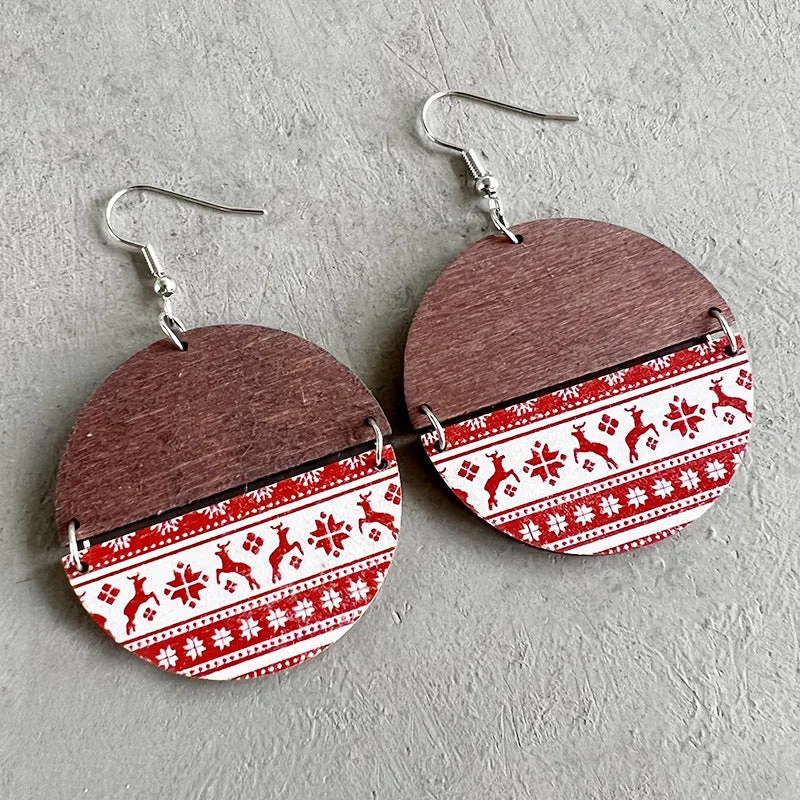 Christmas Pattern Printed Color Block Earrings