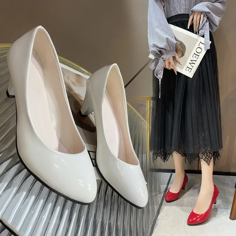 Breakj Breakj Single-Shoe Women 2025 New Pointed Light-Mouthed Four-Season Single-Shoe Fashion Coarse Heel High-Heeled Women's Shoes Large-Size Work Shoes