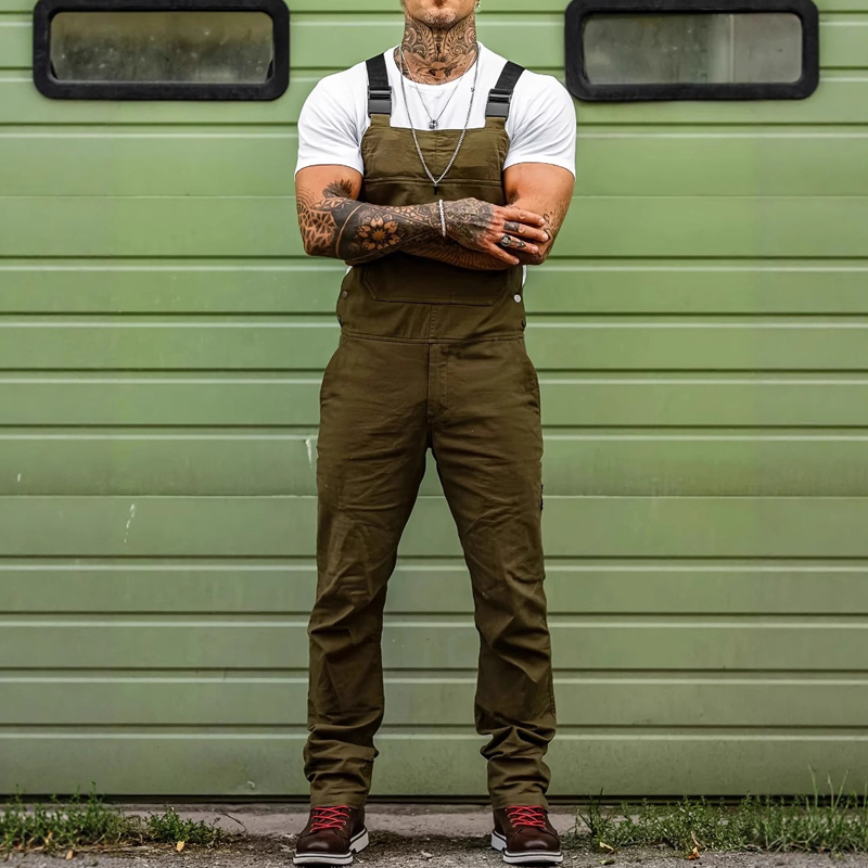 Men's Olive Green Adjustable Overalls