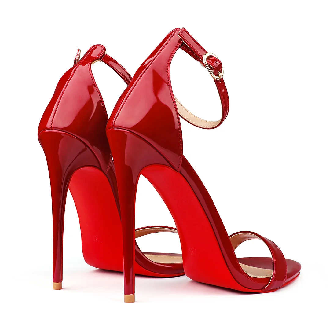 120mm Women's Pointed Toe Open Toe Ankle Strap Red Bottom Sandals Pumps Shoes-MERUMOTE