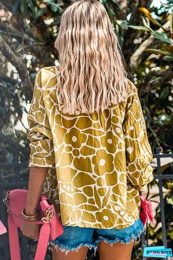 Ginger Abstract Floral Print V Neck Blouse
