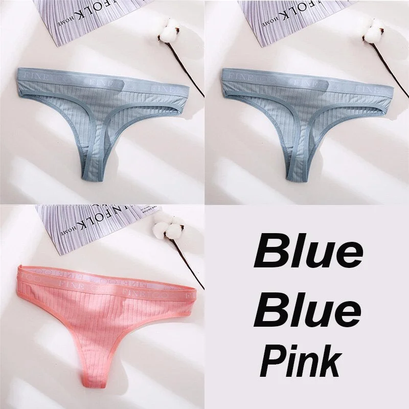 3PCS/Set Cotton Panties Female Underpants Sexy G-string Women Panties Underwear Solid Color Intimates Lingerie Thong Pantys