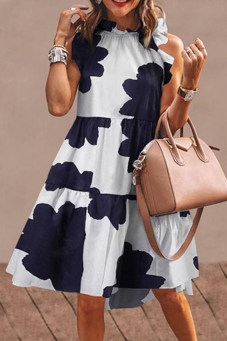 Fashion Simplicity Print Patchwork O Neck A Line Dresses - Life is Beautiful for You - SheChoic