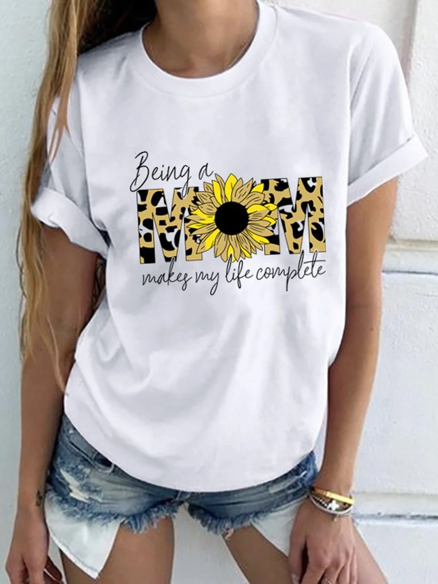 MOM Letters sunflower  Printed T-shirt