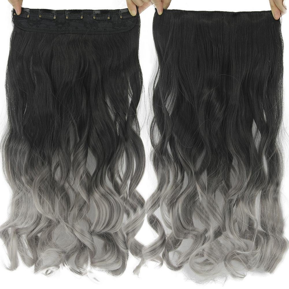 Spot Wig Grandma Grey Five Clip Hair Piece Silver Grey Traceless Hair Piece Black Grey Gradient Hair Curtain -vasmok