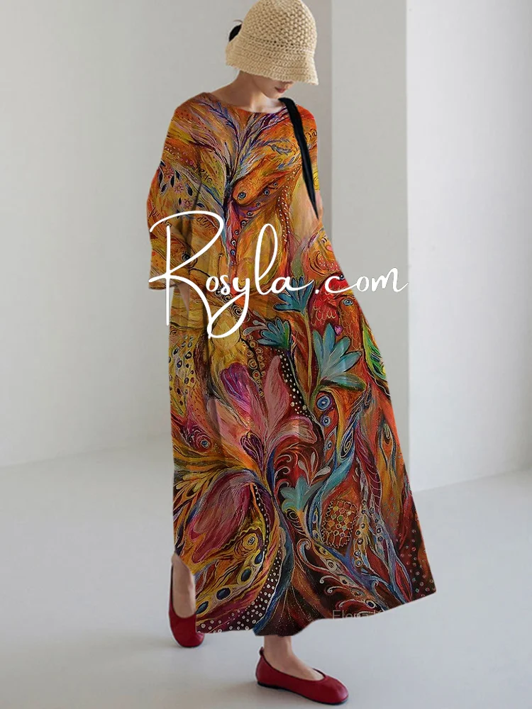 Women's Casual Interesting Flory Print Long Sleeve Midi Dress
