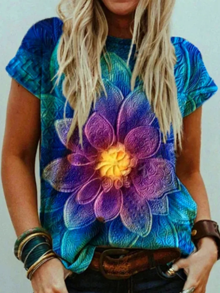 Mandala Gradual Color Print T Shirt