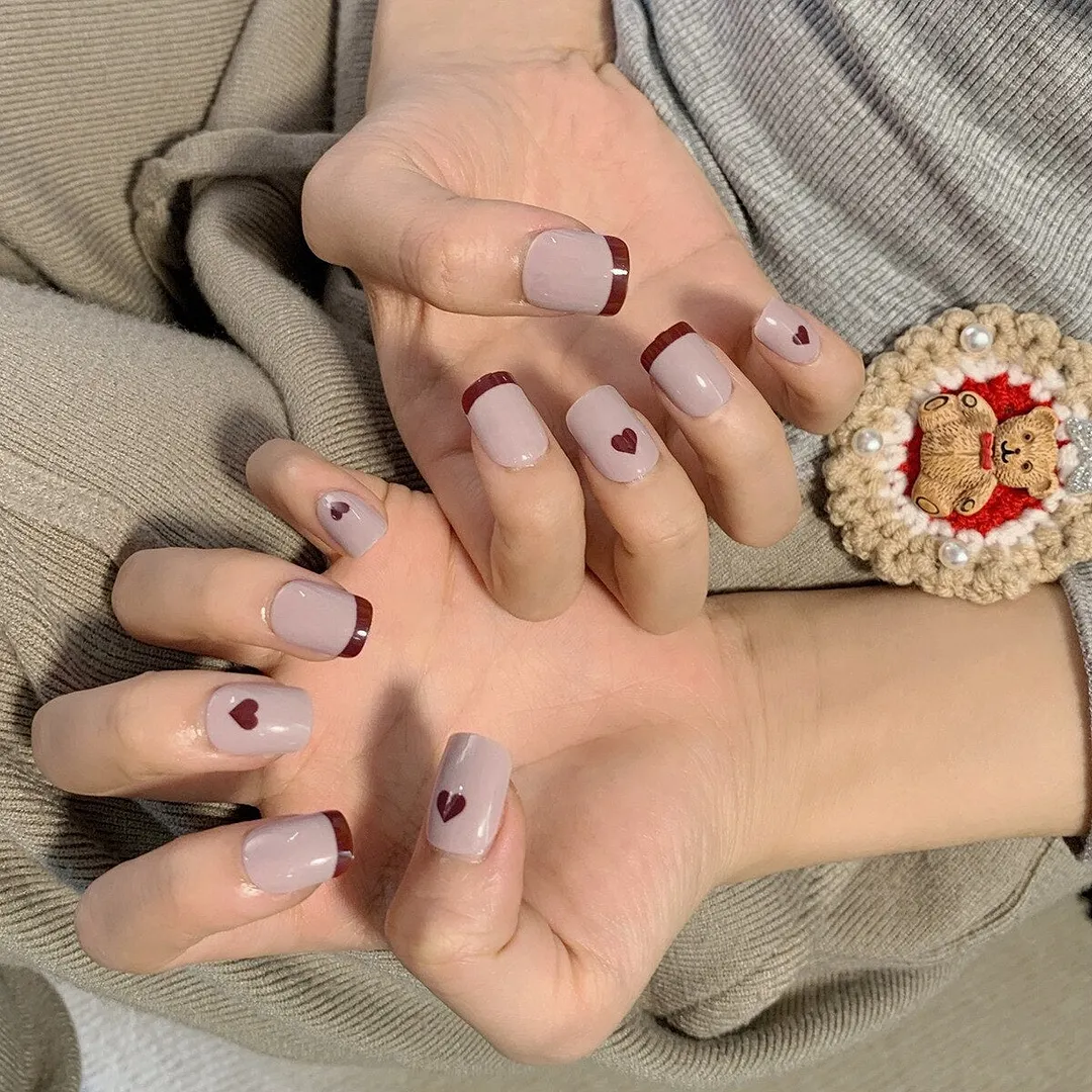 24pcs French False Nails Hit Color Nail Tips With Glue Press On Nail Manicure Tools Full cover Flat Fake Nail Art Decoration-Nail Inspo