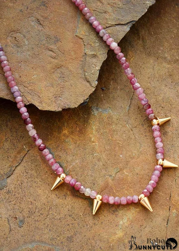 Boho Necklace, Choker Necklace, Pink Tourmaline Spike