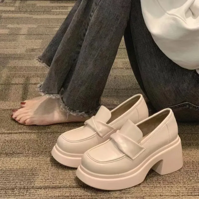 Breakj Breakj Small Leather Shoes Women In The Spring Of 2025 New Pine Cake French Retro English Style Lefu Shoes One Foot Single Shoes