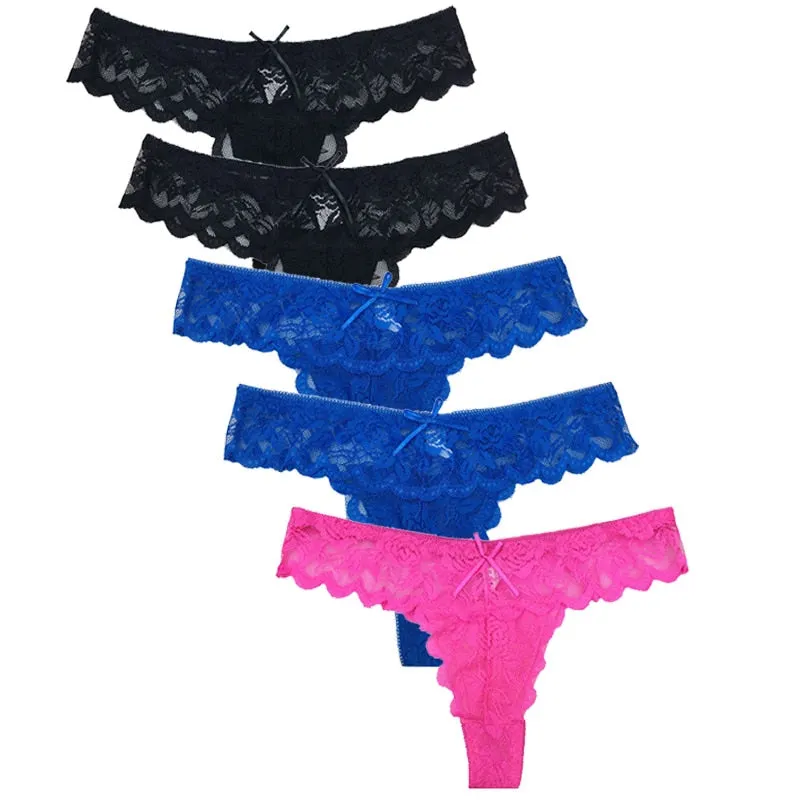 5pcs Women Panties Sexy Thongs G-string Lace Lingerie Female Underwear Ladies Low Waist T-back Gift Beautiful Underpants