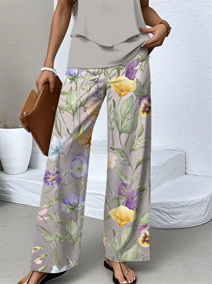 Women's Sleeveless Square Collar Floral Printed Casual Set