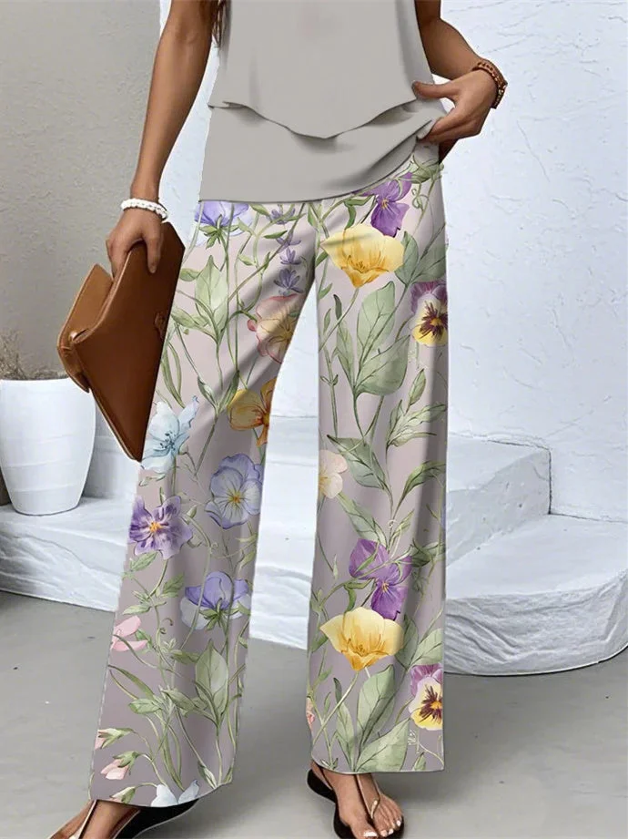 Women's Sleeveless Square Collar Floral Printed Casual Set