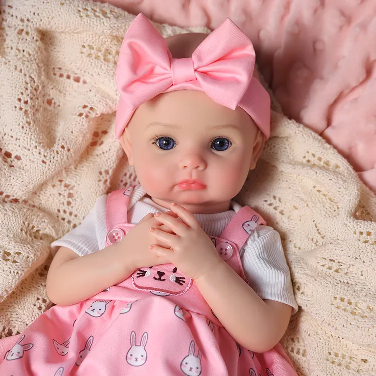 Babeside Sage 12"/16"/20" Full Body Silicone Baby Doll &ndash; Realistic Baby with Pink Bunny Pinafore Outfit