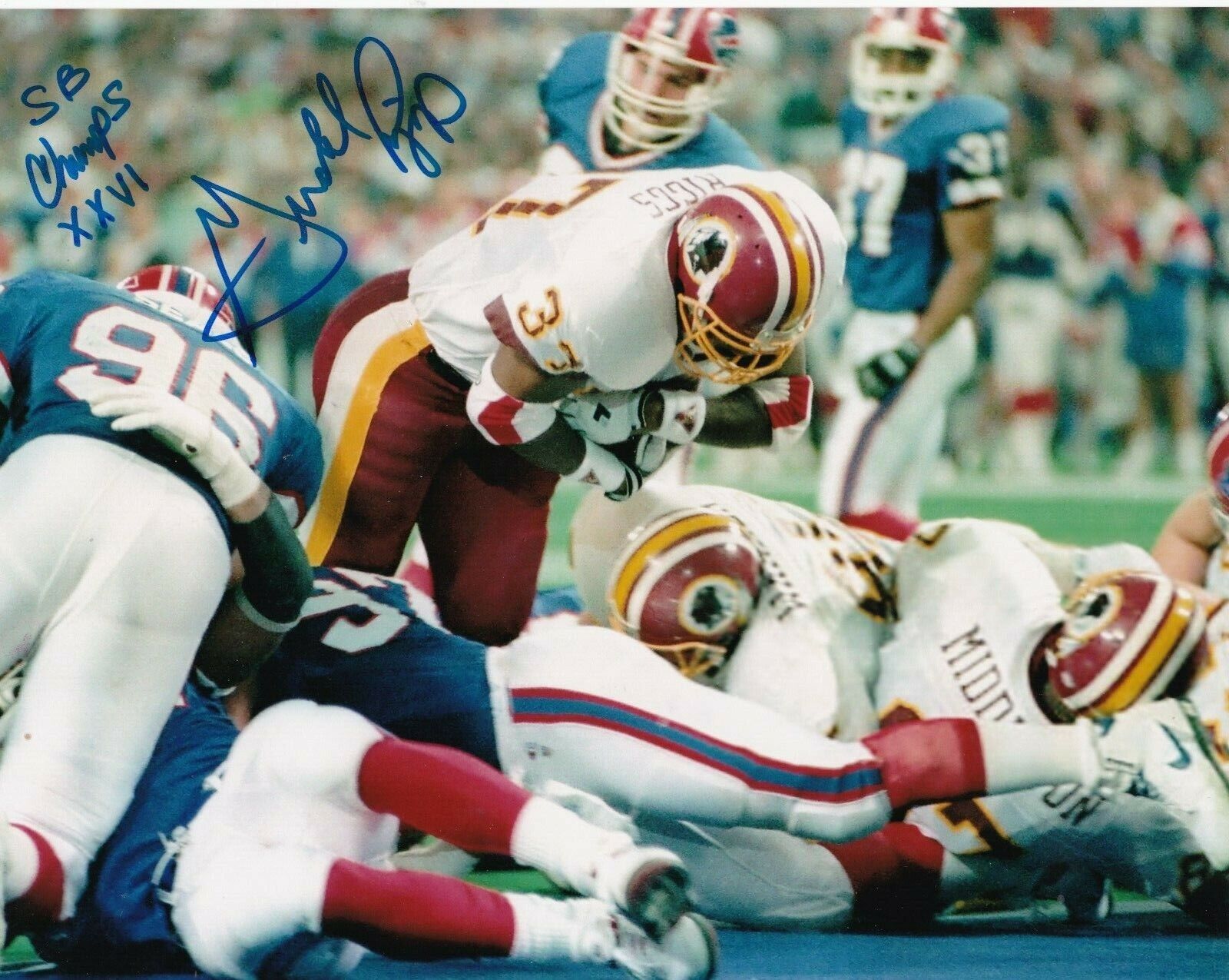 GERALD RIGGS WASHINGTON REDSKINS SB CHAMPS XXVI ACTION SIGNED 8x10 Photo Poster painting