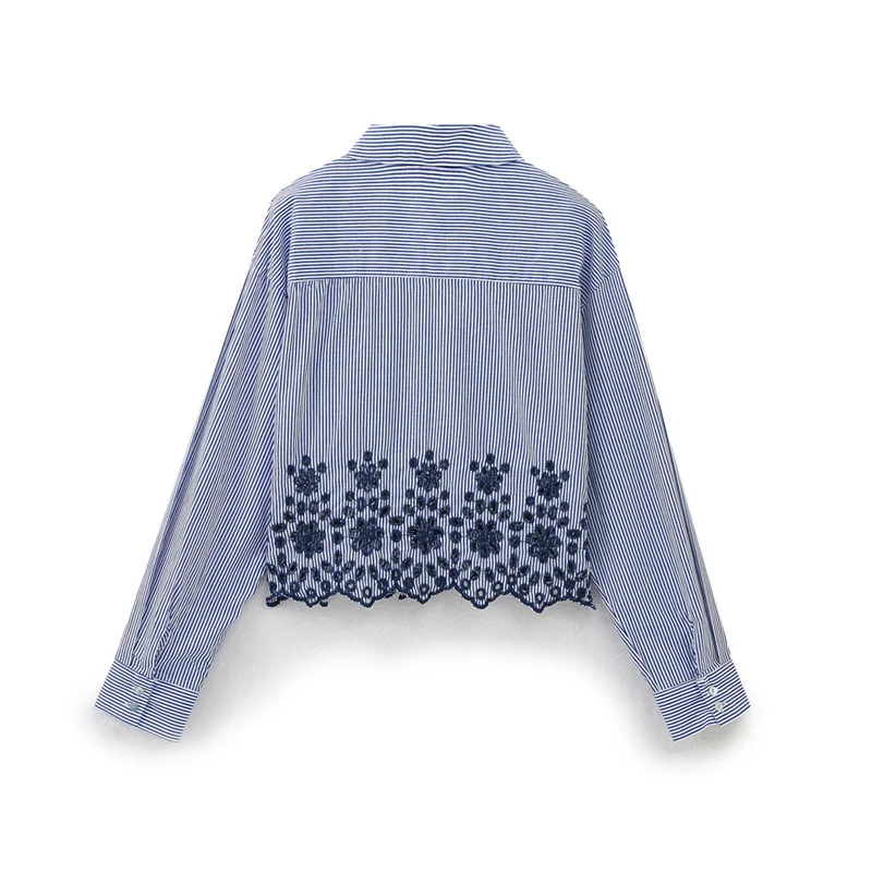 Woherb Woherb Women's Summer New Fashion Hollowed-Out Embroidered Striped Shirt 3211994-Outfit Ideas